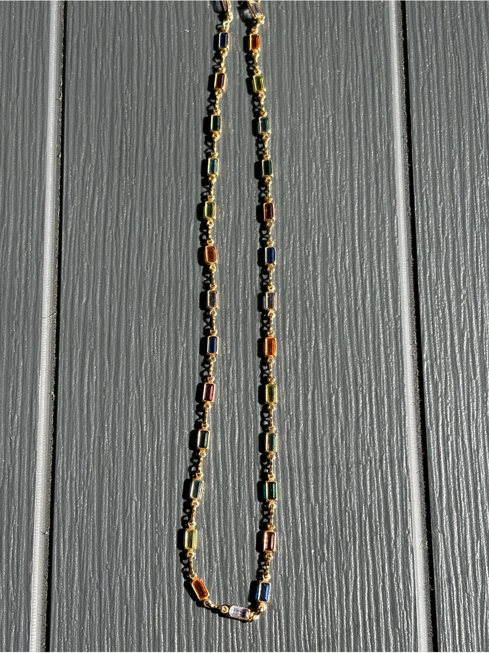 Multicolor Baguette-Link 16” Gold Plated Necklace